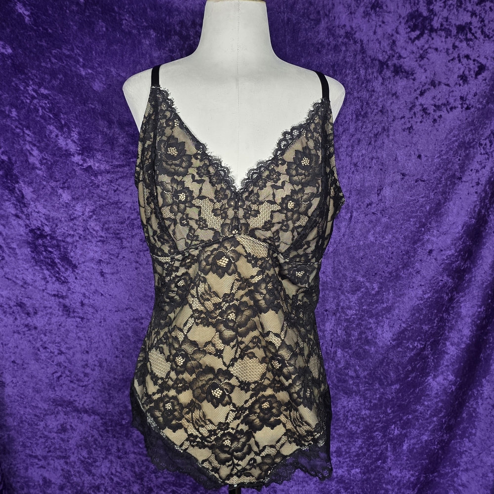 NWT Popilush Tan & Black Lace Bodysuit Shapewear 3XL